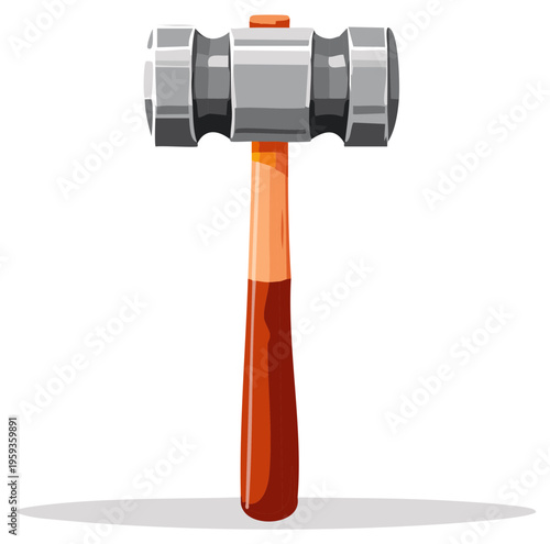 Depiction of a mallet with a wooden handle and silver head for construction purposes