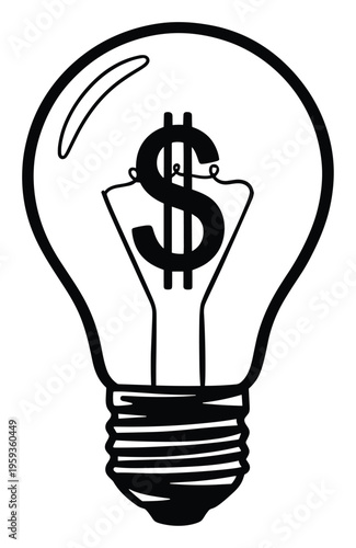 A light bulb with a dollar sign inside represents financial ideas, business innovation, and profitable concepts for economic presentations, corporate reports, and marketing materials.