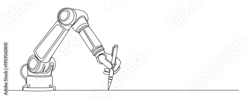 Automated robotic arm holding a pen precisely drawing a straight line symbolizing technological advancement and future innovation perfect for engineering, education, and industrial concepts