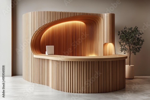 Beige and wooden meeting room corner, designed for a warm and professional environment, Generative AI