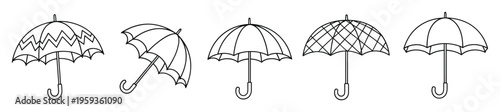 Various outline umbrella drawings for weather related themes or decorative purposes perfect for childrens books educational materials or graphic design projects