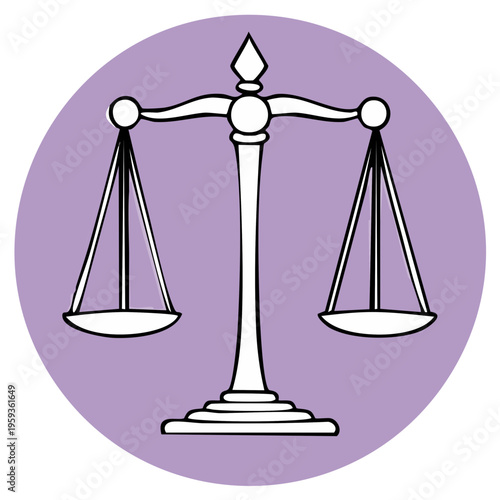 Scales of Justice Balance on a Light Purple Circle Symbol for Fairness and Equilibrium, Representing Legal Harmony