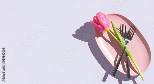 Beautiful pink tulips on a plate for mother's day celebration with love and appreciation