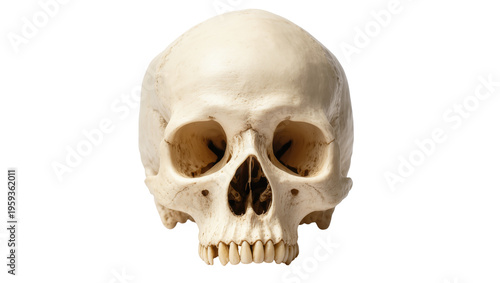 Quadro su tela Detailed human skull model from front view, a scientific and anatomical bone str