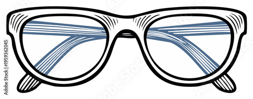 Stylish vintage eyeglasses illustration, engraved effect, optical vision concept, retro style glasses
