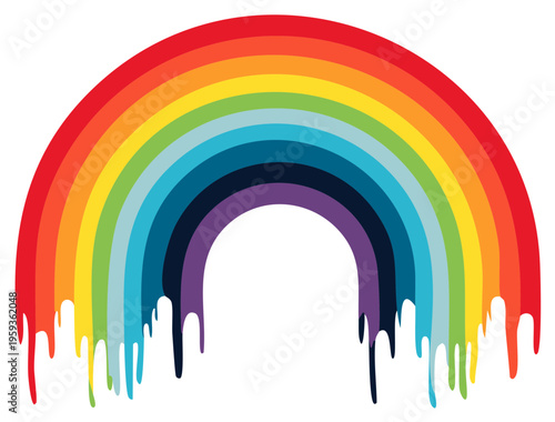 Colorful rainbow arch with dripping liquid paint effect vector illustration
