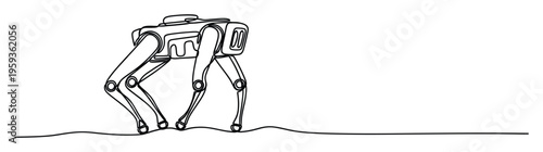 Futuristic robotic quadruped device depicted in a minimalist continuous line drawing style symbolizing advanced technology and automation, ideal for modern tech communication projects