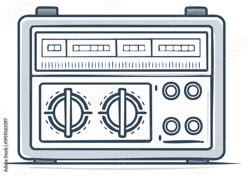 Vintage Analog Radio Hand Drawn Illustration with Knobs and Tuning Dials