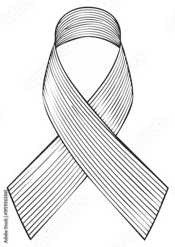 Awareness Ribbon Hand Drawn Illustration: Hope, Support Symbol with Line Art