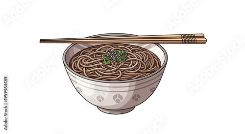 Bowl of Soba Noodles with Chopsticks