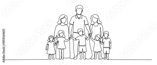 Large loving family with parents and multiple children holding hands illustrating unity and support suitable for themes of togetherness and family wellbeing