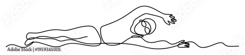 Dynamic continuous line drawing of an athlete performing a freestyle swimming stroke, ideal for sports event promotions, fitness club marketing, or aquatic activity graphic elements.
