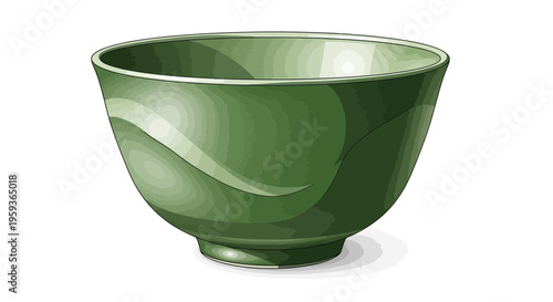 Green Ceramic Bowl with Abstract Swirl Pattern