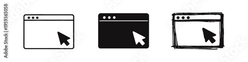 Web Interaction and Online Navigation Icons Set - Browser Window with Mouse Cursor