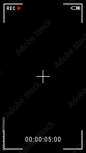 Camera recording screen vertical mobile overlay template, Video recorder digital display interface. 4K video.