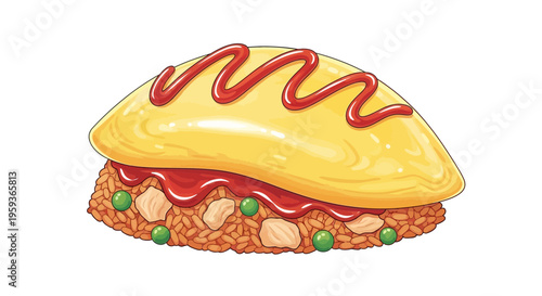 Omurice with ketchup drizzle, Japanese fried rice omelet