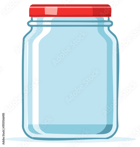 Empty Glass Jar with Red Lid, Clean Transparent Container