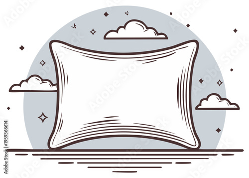 Whimsical Pillow Illustration with Stars and Clouds for Sleep and Dreams