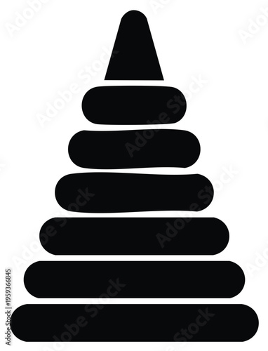 Black silhouette of a classic stacking ring toy for toddlers and babies educational play