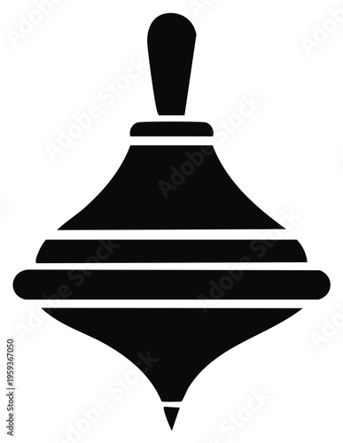 Black and white spinning top toy graphic illustration. Classic childhood game icon design.