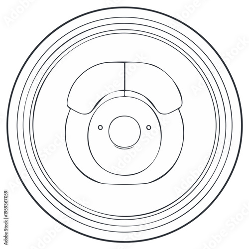 Minimalist line art illustration of a car disc brake rotor and caliper