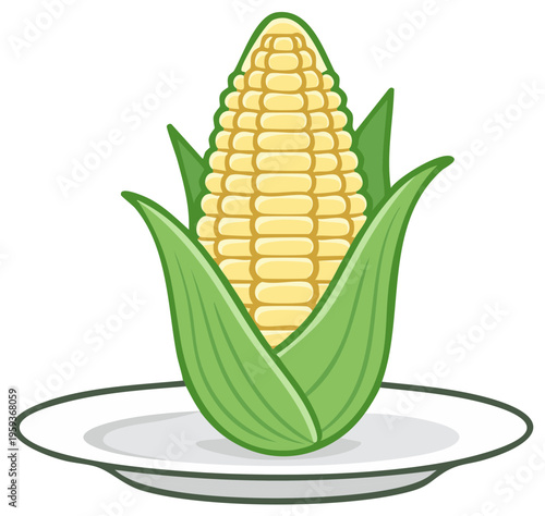 Fresh cartoon style corn on the cob resting on a plate ready to be eaten