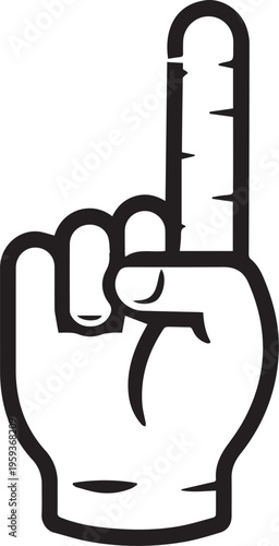 Simple black and white line art of a hand displaying the number one gesture.