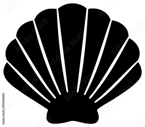 Fan Shaped Scallop Shell Silhouette, Black Graphic Vector Icon