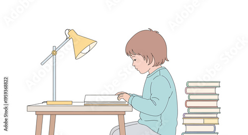 Young boy sitting at desk studying.