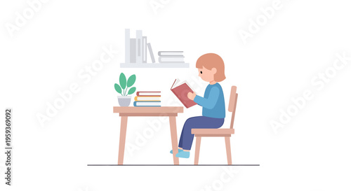 Woman sitting and reading a book.