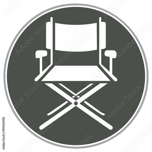 White director's chair icon inside a dark circle symbolizing movie production and film industry