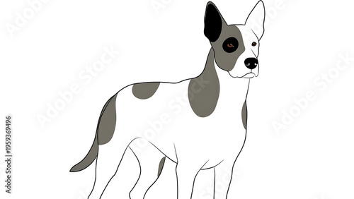 Bilde på lerret White dog with gray spots and pointy ears isolated on a transparent background