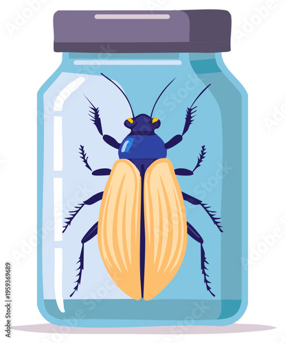 Illustration of a beetle preserved inside a glass jar