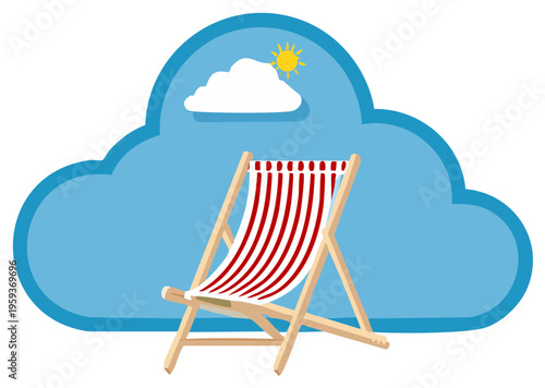 Relaxing Beach Chair Under a Cloudy Blue Sky with Shining Sun Summer Holiday