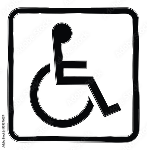 Bold hand drawn accessibility symbol in a square frame for public spaces, informational graphics, or a clear representation of inclusive design for all individuals