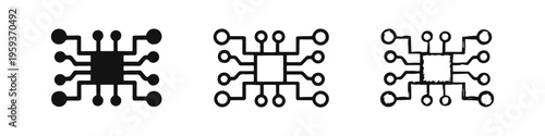 Integrated Circuit Chip Icons Set | Modern Processor Microchip Symbol