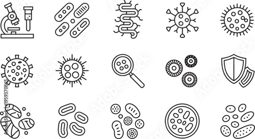 Line bacteria icon set medical microbiology symbols isolated vector illustration