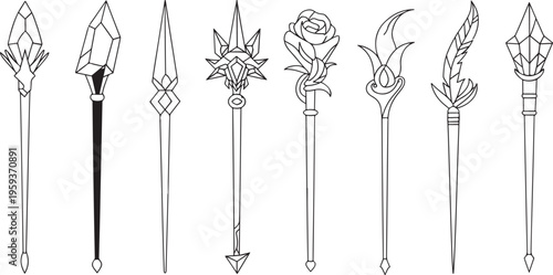 Spear weapon icon set medieval lance collection line art isolated vector