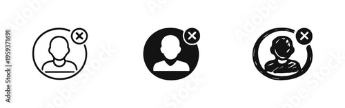 Restricted User Profile or Access Denied Icon Set - Filled, Outline, and Doodle Style