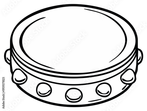 Doodle style tambourine illustration, musical instrument sketch, percussion outline, musical percussion design, tambourine doodle line art