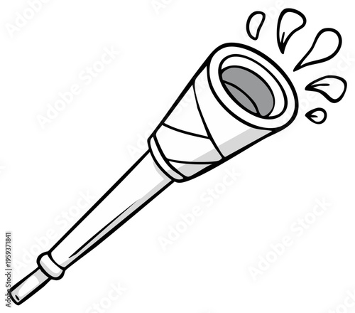 Cartoon telescope looking afar illustration, optical instrument design with view drops, white outline sketch