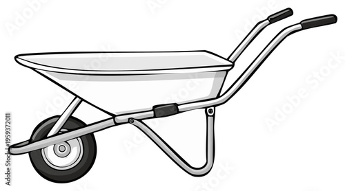 Illustration of a metal wheelbarrow for garden work or construction, isolated design.