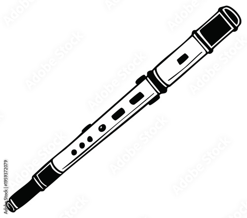 Isolated woodwind instrument on white background displays music and art.