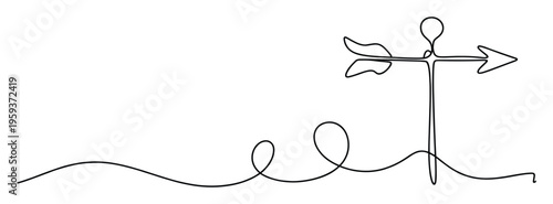 Minimalist continuous line drawing of a weathervane symbolizing direction and movement, perfect for business concepts or motivational graphics