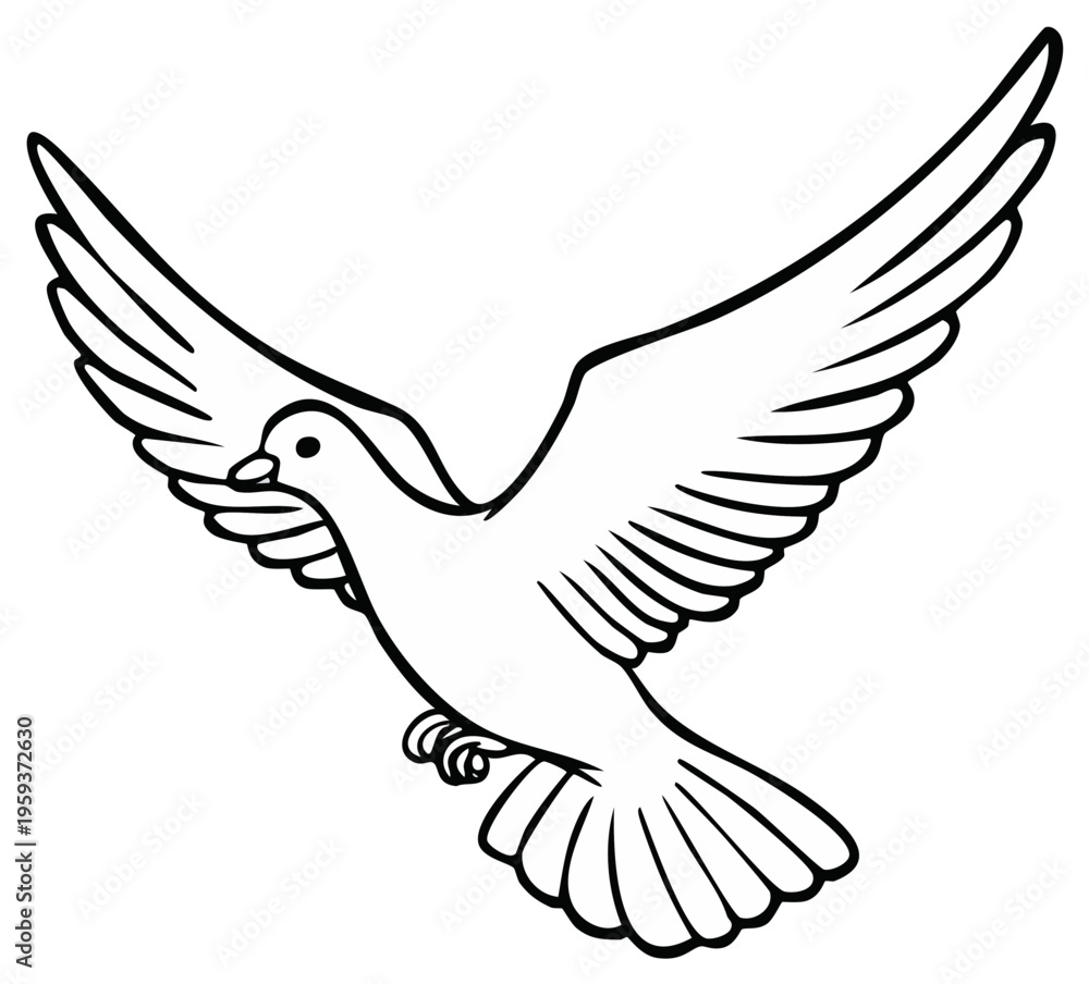 Obraz premium Elegant contour drawing of a dove mid-flight as a symbol of peace, innocence, or spirituality.