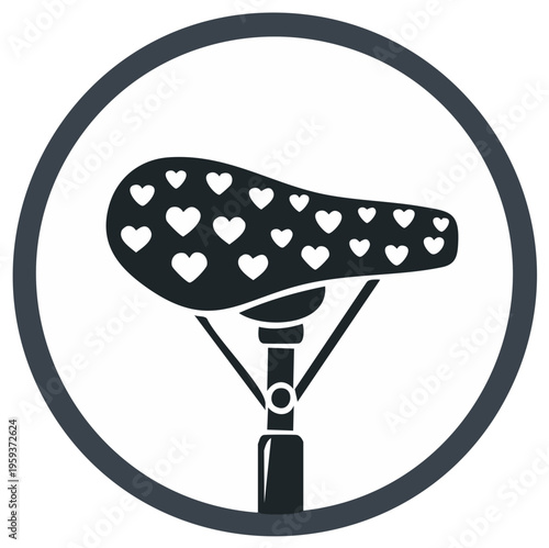 Bicycle Seat with Hearts in Circle Icon. Love Theme. Graphic Illustration