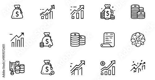 Financial icons depicting money growth and business