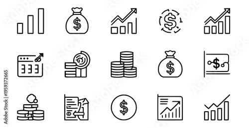 Financial icons depicting money growth and business