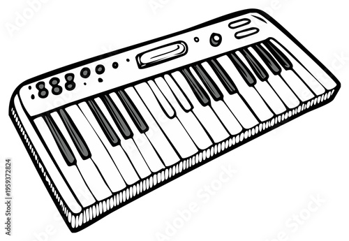 Illustration of a Keyboard for Music Creation, Electronic Musical Instrument, Synth with Keys, Vector Style Graphic Art, Digital Design