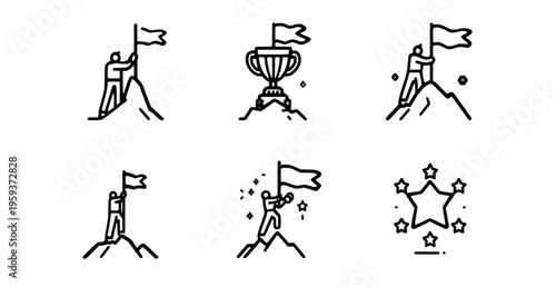 Climbing to success and achievement icons
